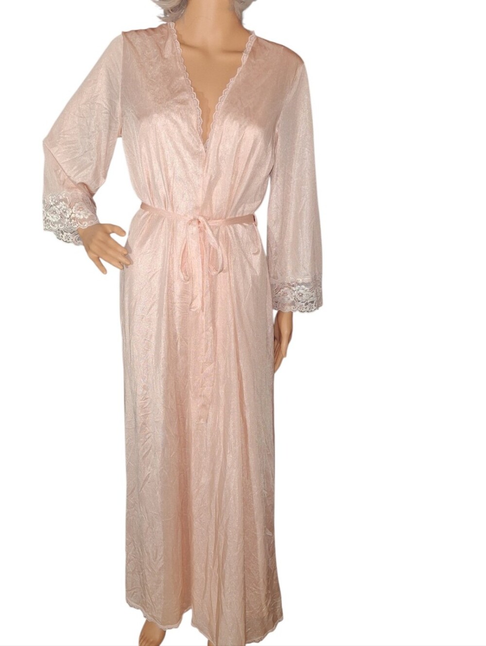 Vtg Jill Andrea of New York Pink Sheer Lace Peignoir Set Coquette Cottagecore